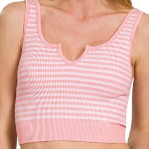 S/M- ZENANASeamless Striped Keyhole Cutout Bra Tank Top	 S/M- ZENANASeamless Str